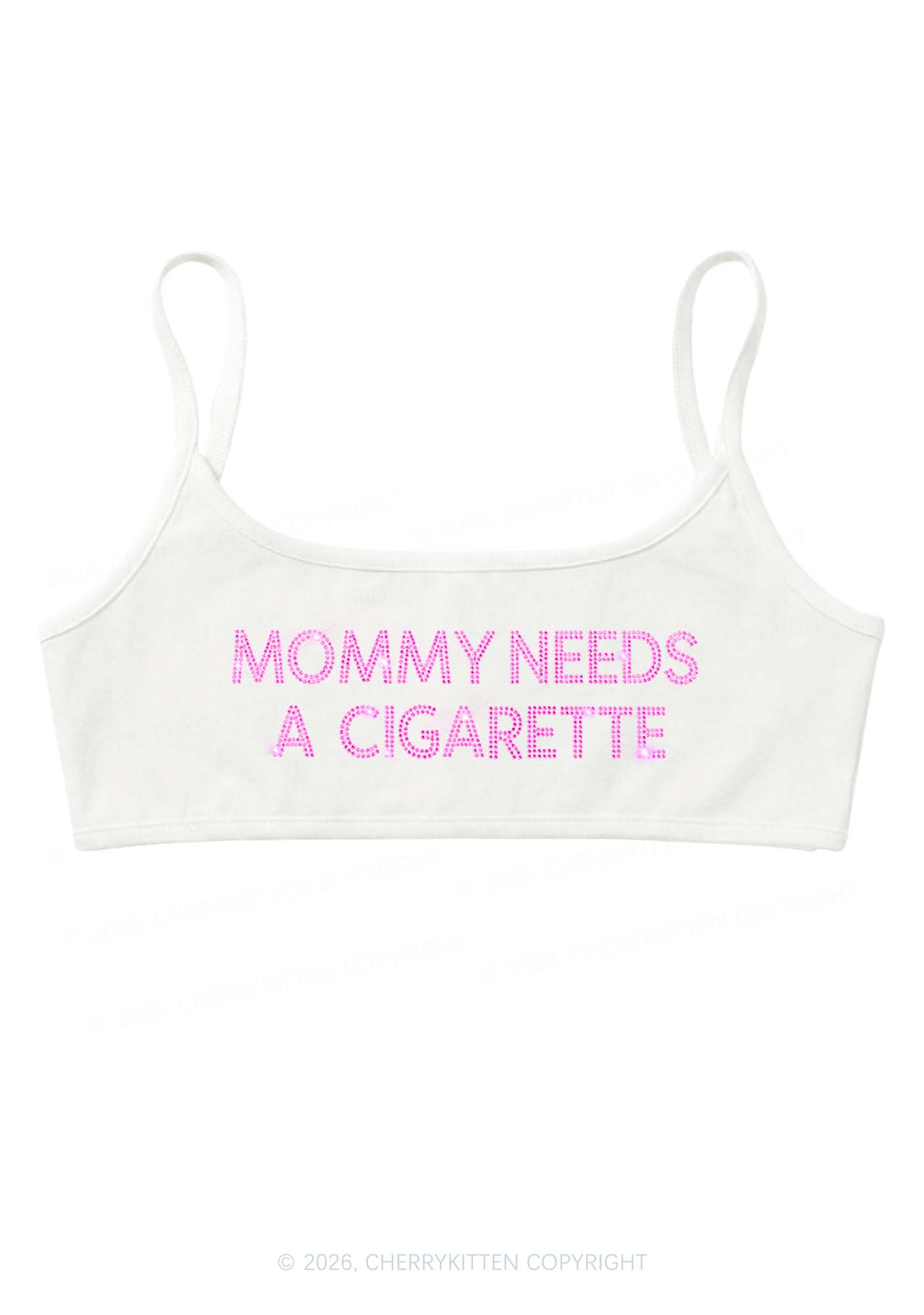 Rhinestone Mommy Needs Cigarette Y2K Super Crop Cami Cherrykitten