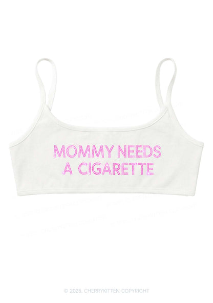 Rhinestone Mommy Needs Cigarette Y2K Super Crop Cami Cherrykitten