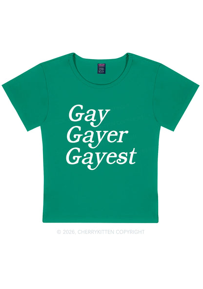 Gay Gayer Gayest Pride Y2K Baby Tee Cherrykitten