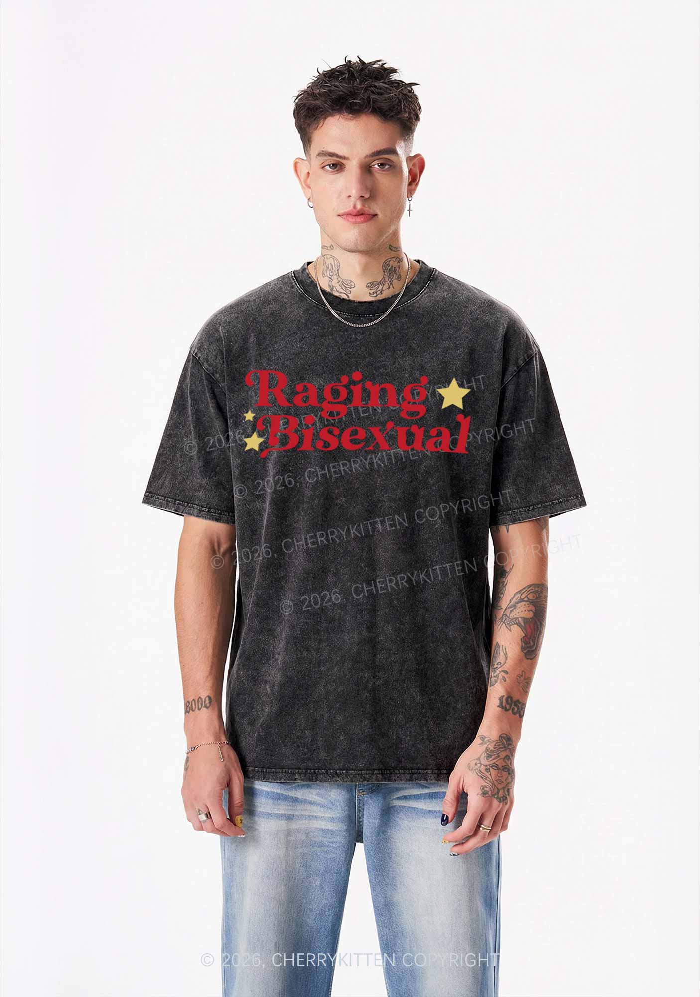 Raging Bisexual Stars Pride Y2K Shirts Washed Tee Cherrykitten