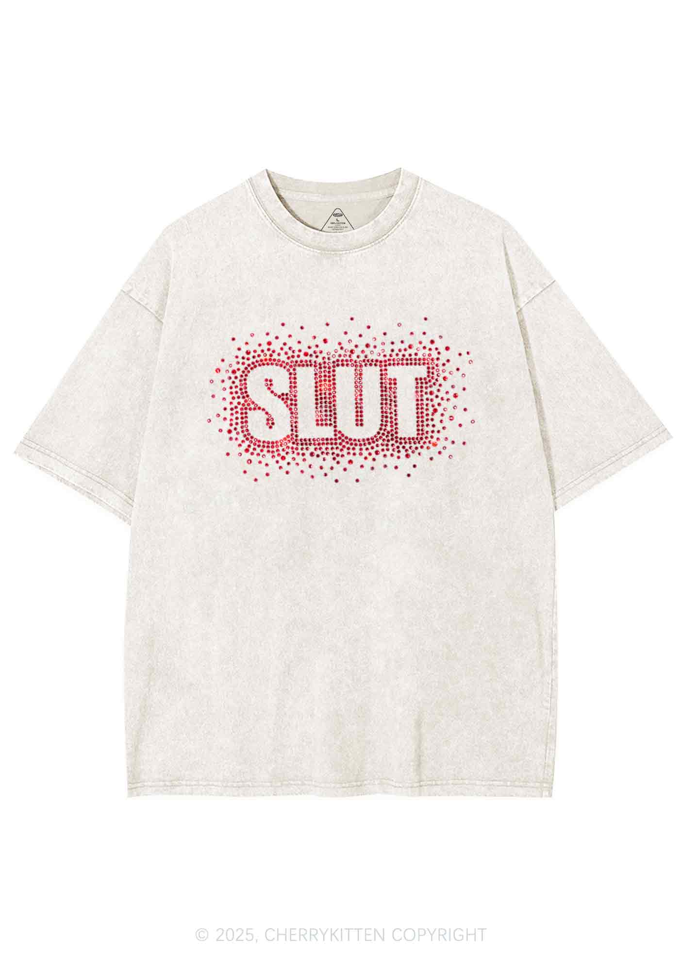 Rhinestone Special Slxt Y2K Shirts Washed Tee Cherrykitten