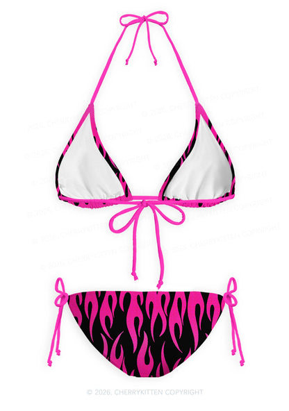 Hot Pink Flame Y2K Print Bikini Set Cherrykitten