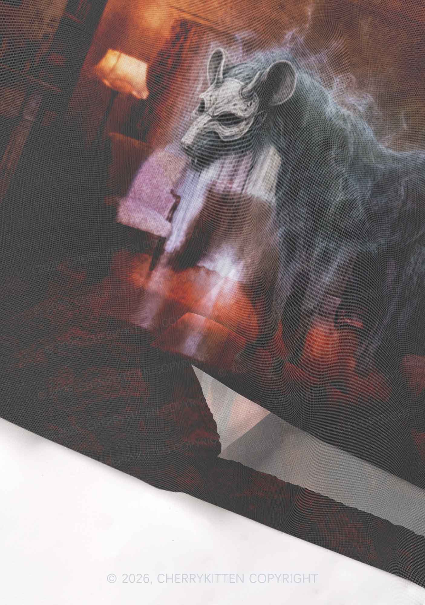 Halloween Masked Monster Y2K Mesh Crop Top Cherrykitten