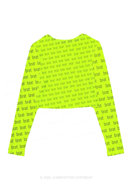 Green Brat Summer Y2K Mesh Long Sleeve Crop Top Cherrykitten