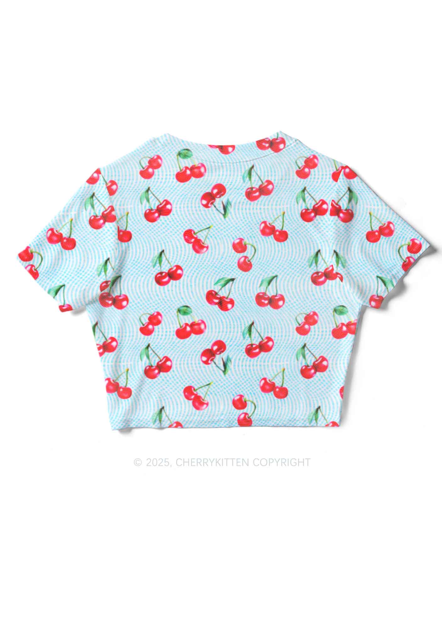 Blue Cherry Y2K Mesh Crop Top Cherrykitten