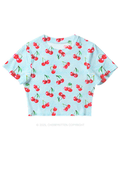 Blue Cherry Y2K Mesh Crop Top Cherrykitten
