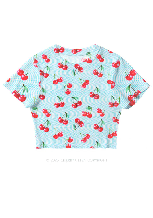 Blue Cherry Y2K Mesh Crop Top Cherrykitten