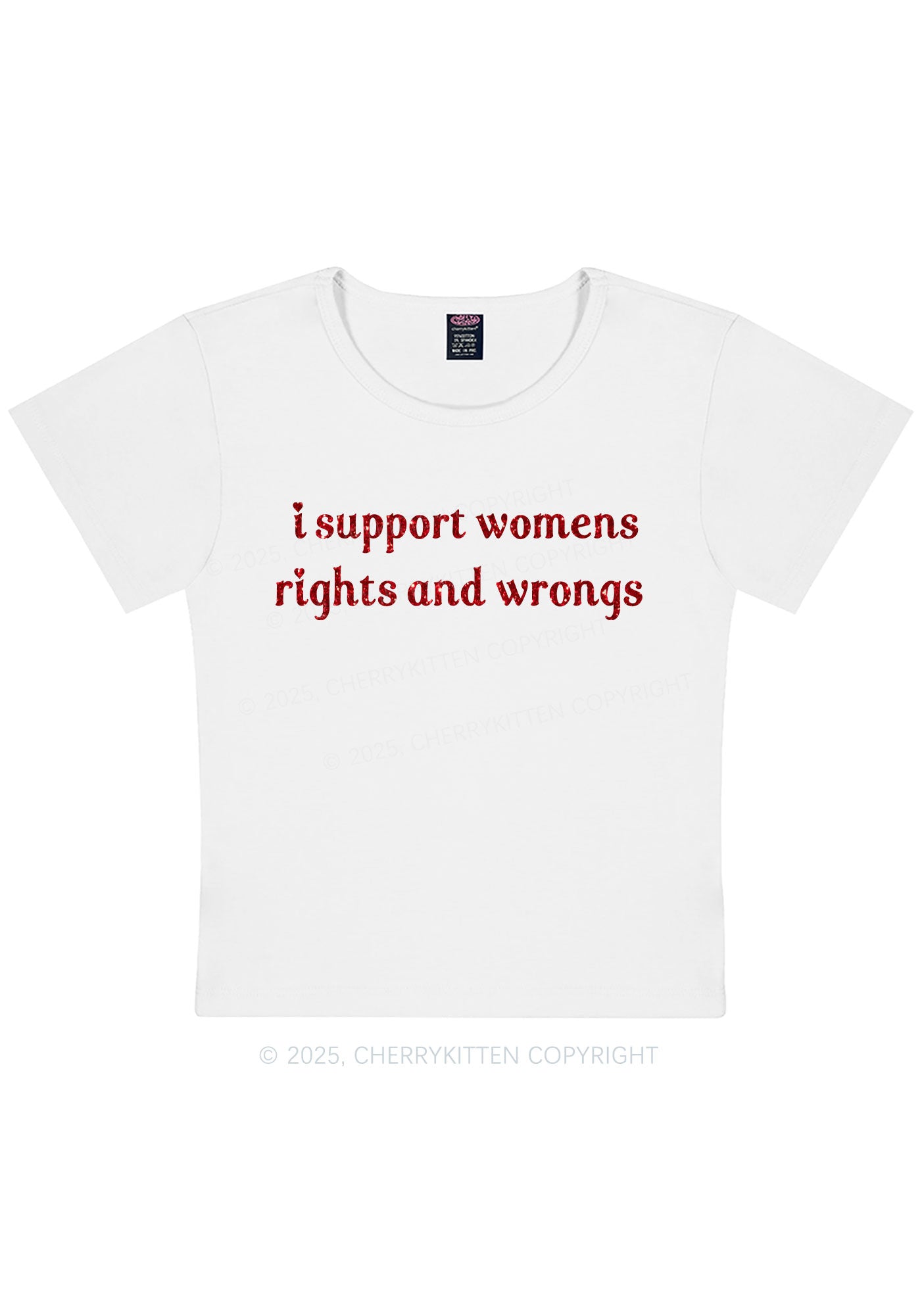 Glitter I Support Women Y2K Baby Tee Cherrykitten
