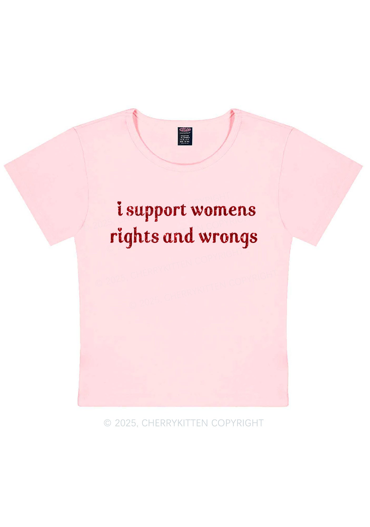 Glitter I Support Women Y2K Baby Tee Cherrykitten