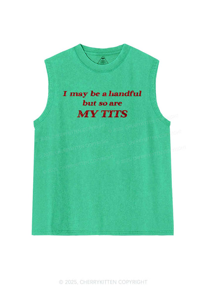 Glitter I May Be A Handful Y2K Washed Muscle Tank Cherrykitten