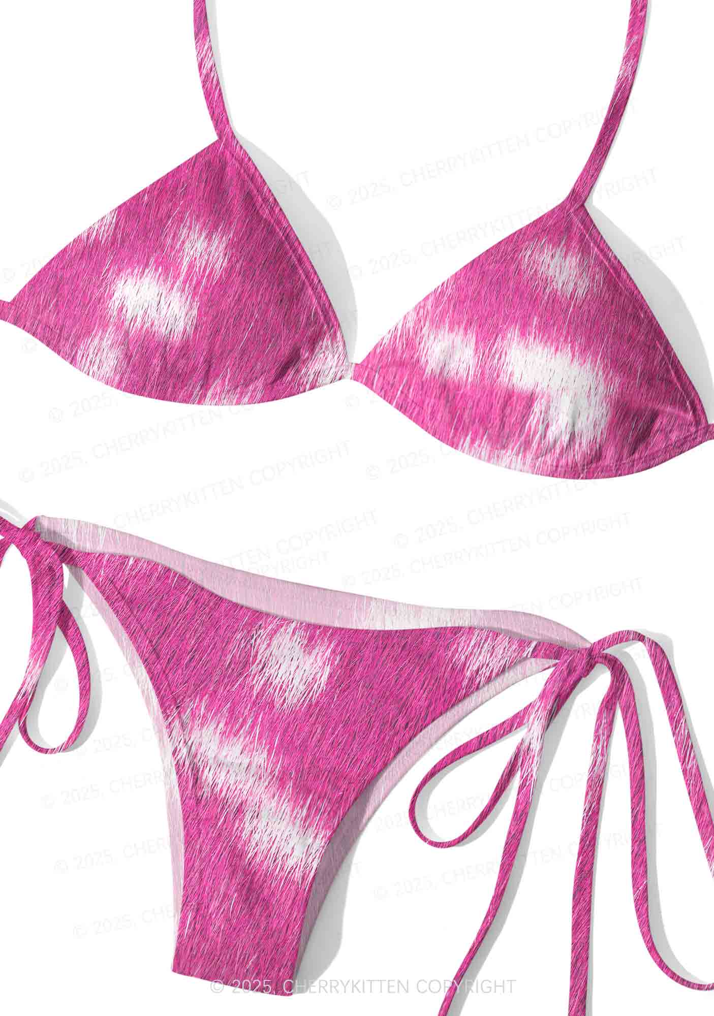 Pink Furry Leopard Y2K Print Bikini Set Cherrykitten