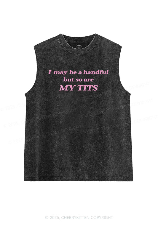 Glitter I May Be A Handful Y2K Washed Muscle Tank Cherrykitten