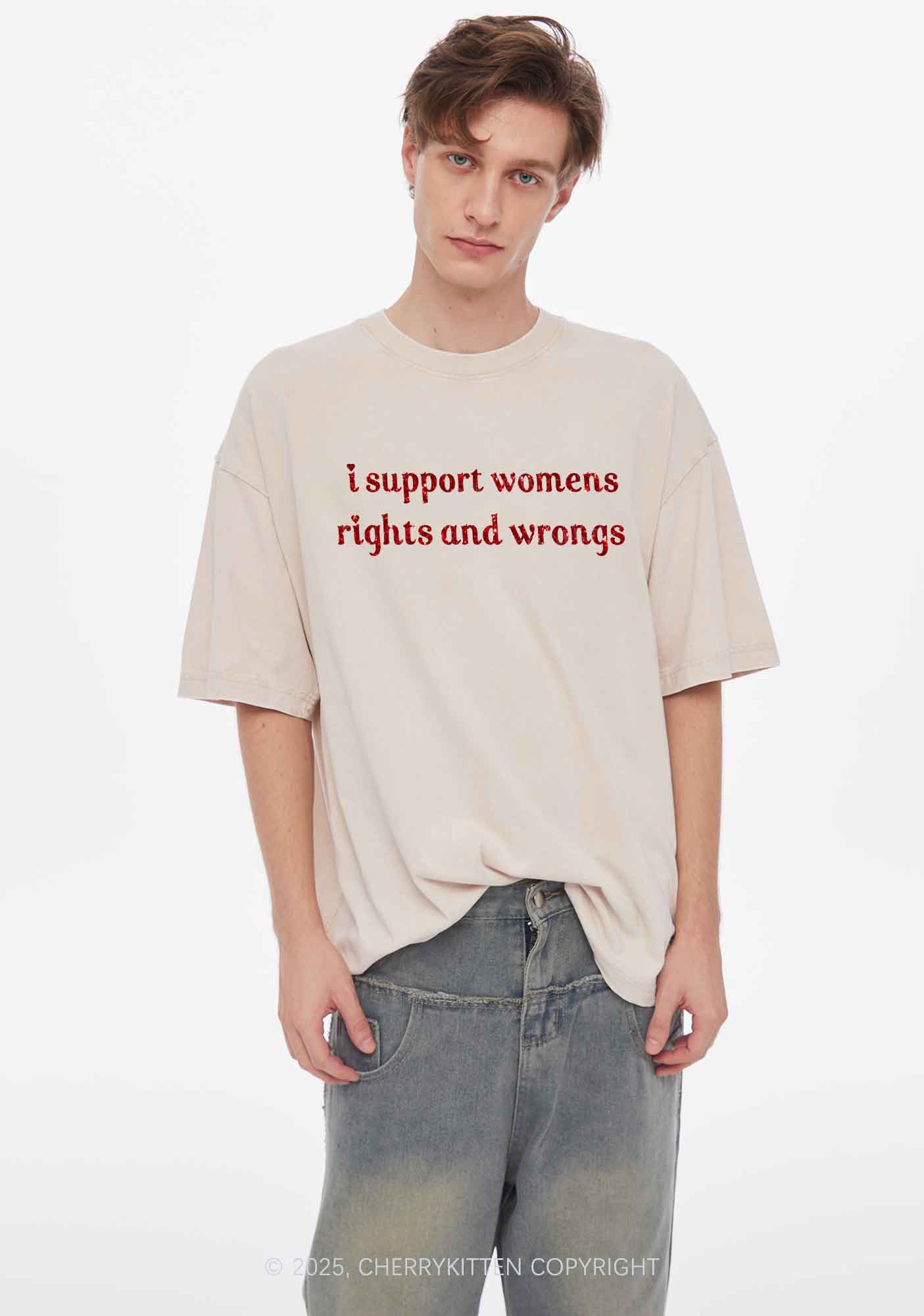Glitter I Support Women Y2K Shirts Washed Tee Cherrykitten
