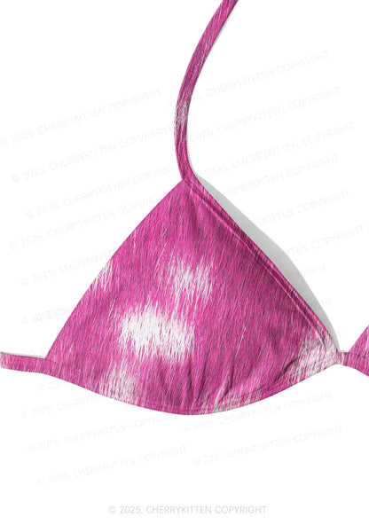 Pink Furry Leopard Y2K Print Bikini Set Cherrykitten