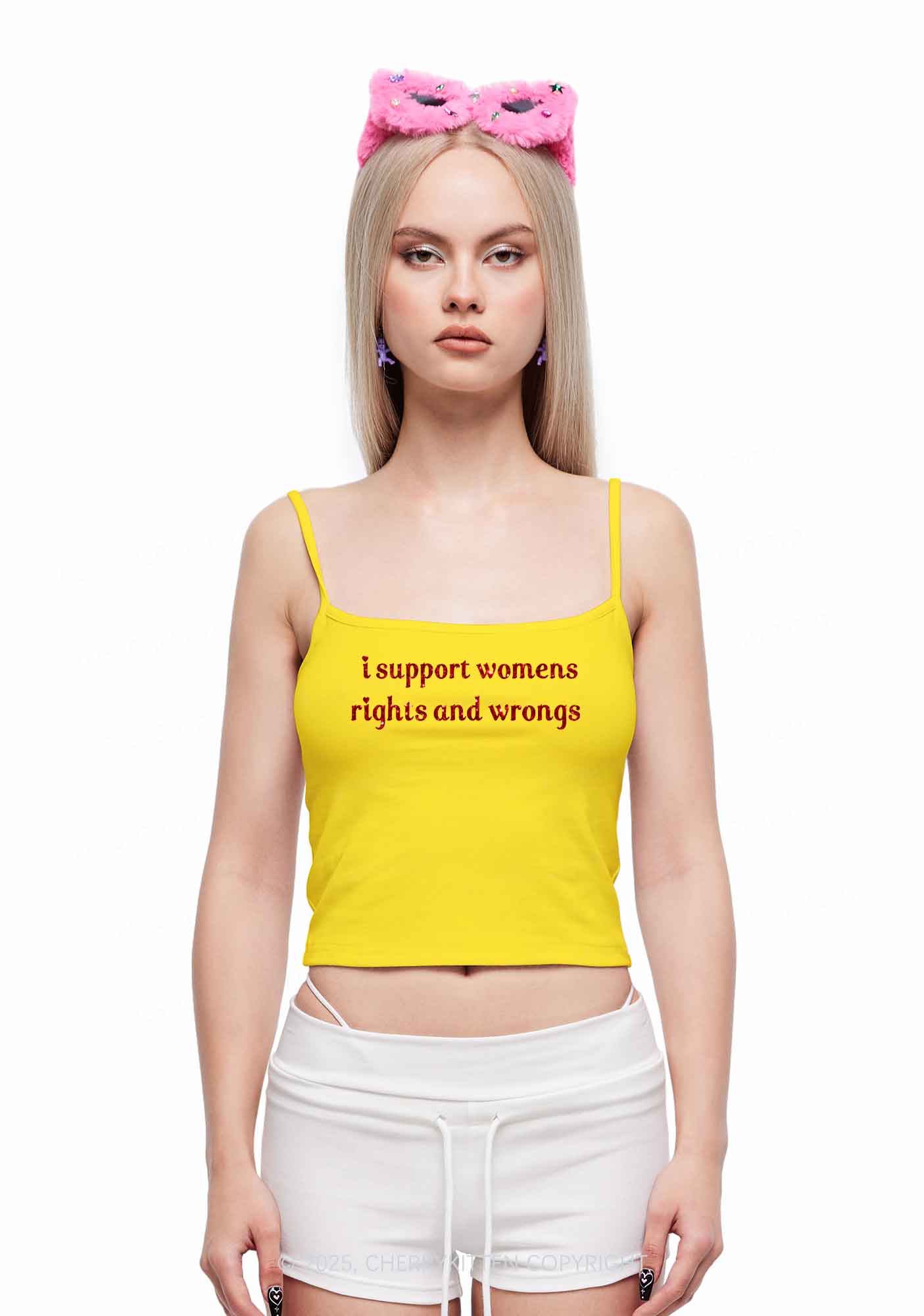 Glitter I Support Women Y2K Spaghetti Strap Cami Cherrykitten