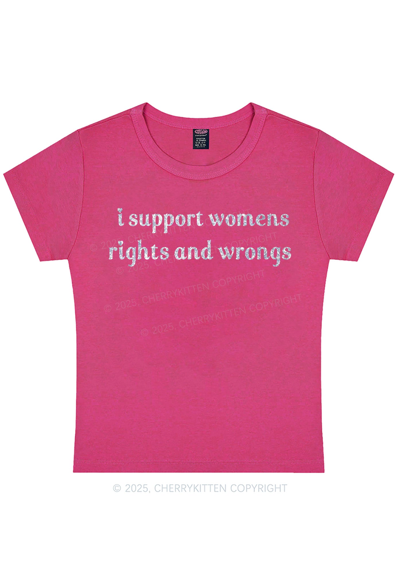 Glitter I Support Women Y2K Baby Tee Cherrykitten