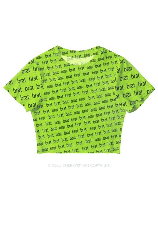 Green Brat Summer Y2K Mesh Crop Top Cherrykitten