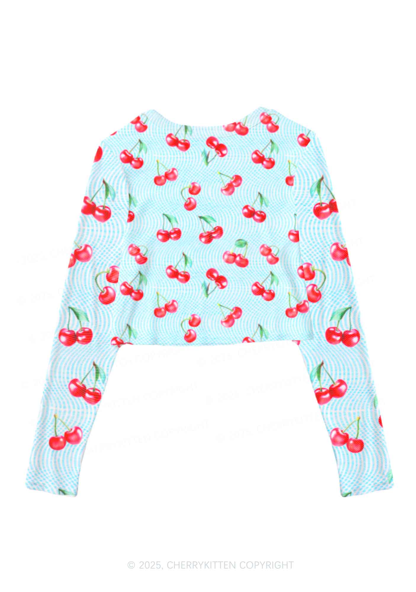 Blue Cherry Y2K Mesh Long Sleeve Crop Top Cherrykitten