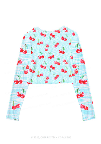 Blue Cherry Y2K Mesh Long Sleeve Crop Top Cherrykitten