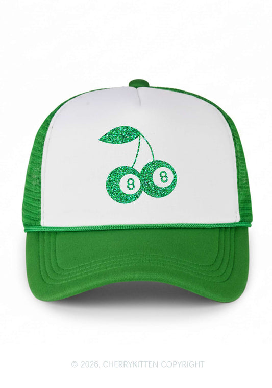 Glitter Lucky Eight St Patricks Y2K Colorblock Trucker Hat Cherrykitten