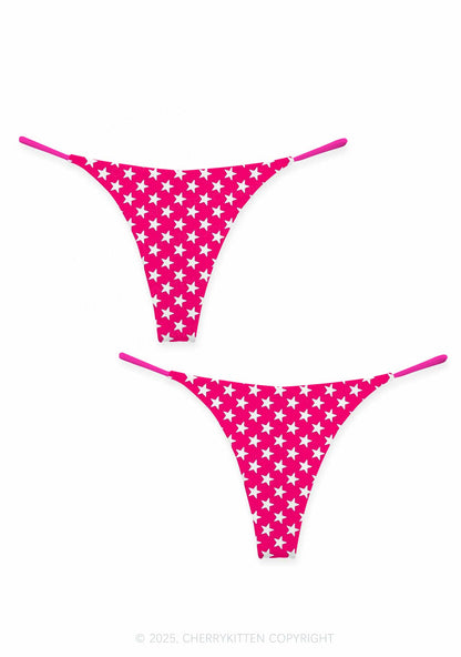 White Stars On Pink Valentine's Day Y2K Print Couples Thong Set Cherrykitten