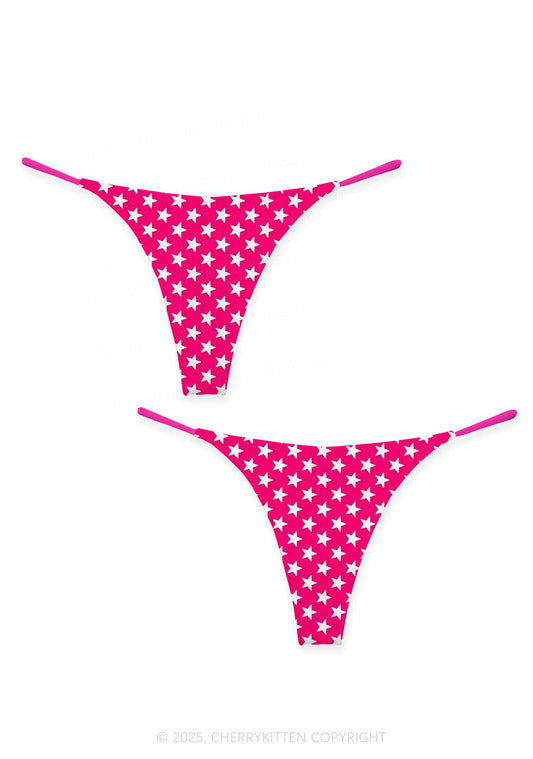 White Stars On Pink Valentine's Day Y2K Print Couples Thong Set Cherrykitten