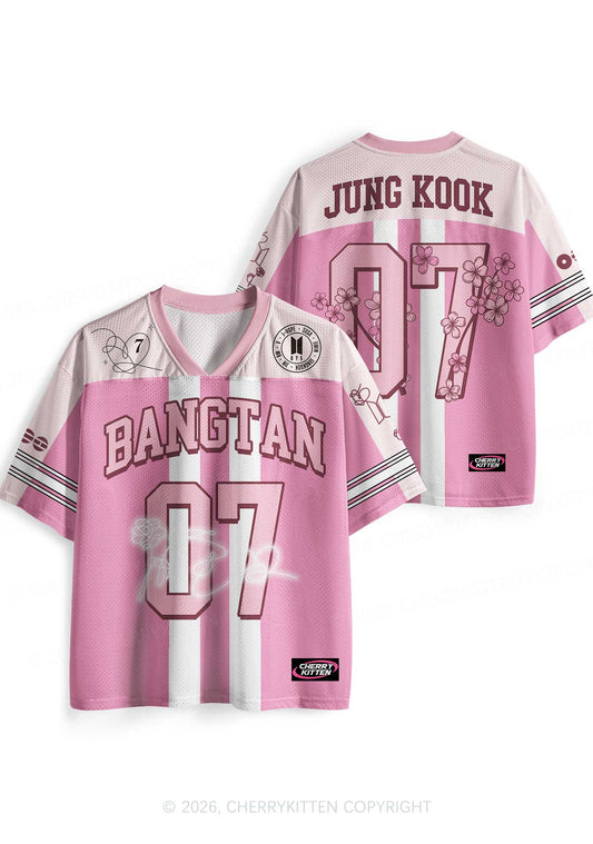Pink Sakura Korean Boys Y2K Sport Jersey Shirts Cherrykitten