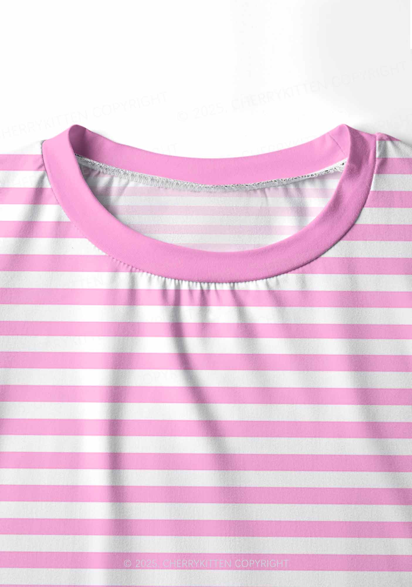 Pink White Stripe Valentine's Day Y2K Print Long Sleeve Pajama Set Cherrykitten