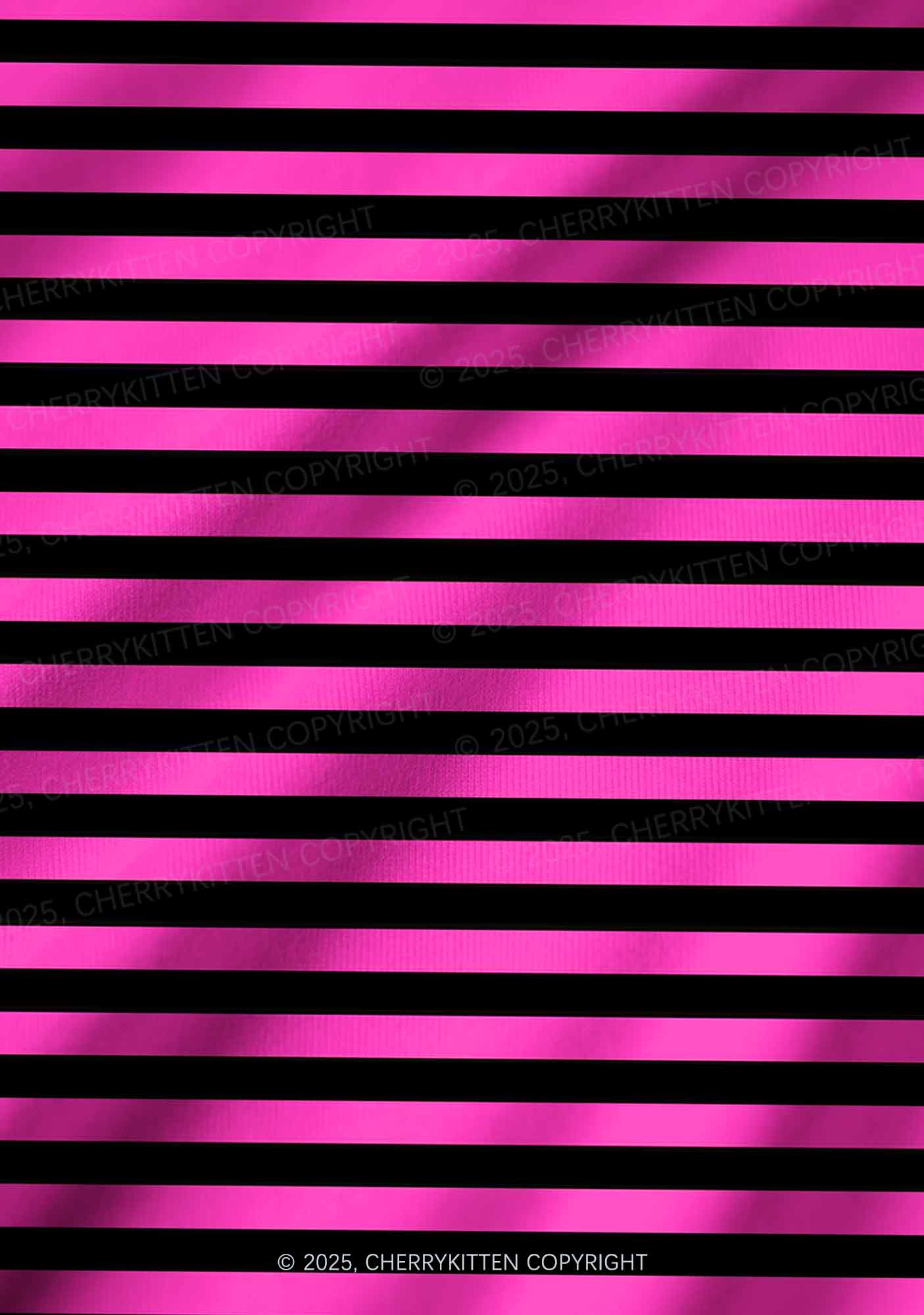 Pink And Black Stripe Valentine's Day Y2K Print Long Sleeve Pajama Set Cherrykitten