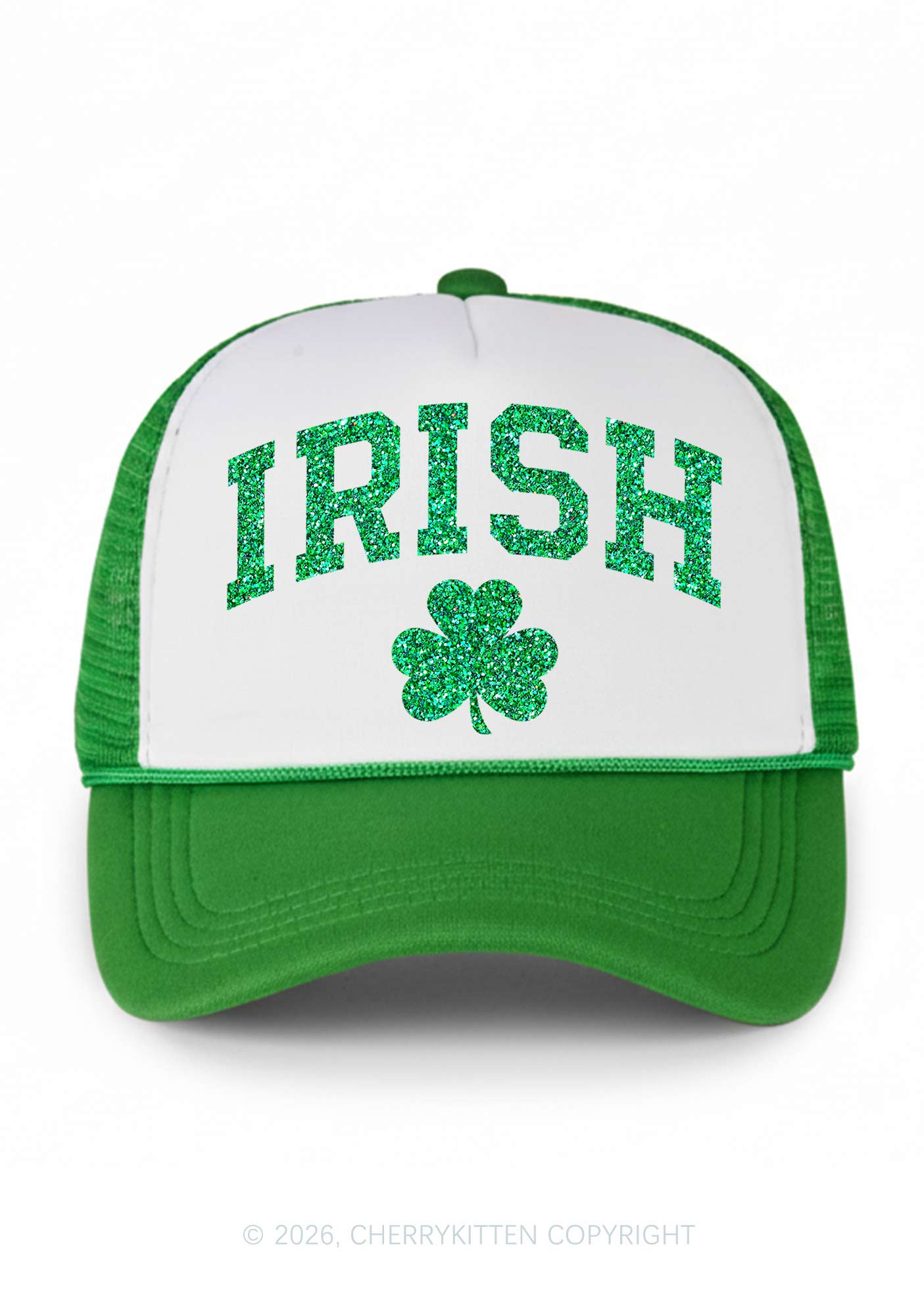 Glitter Irish Shamrock St Patricks Y2K Colorblock Trucker Hat Cherrykitten