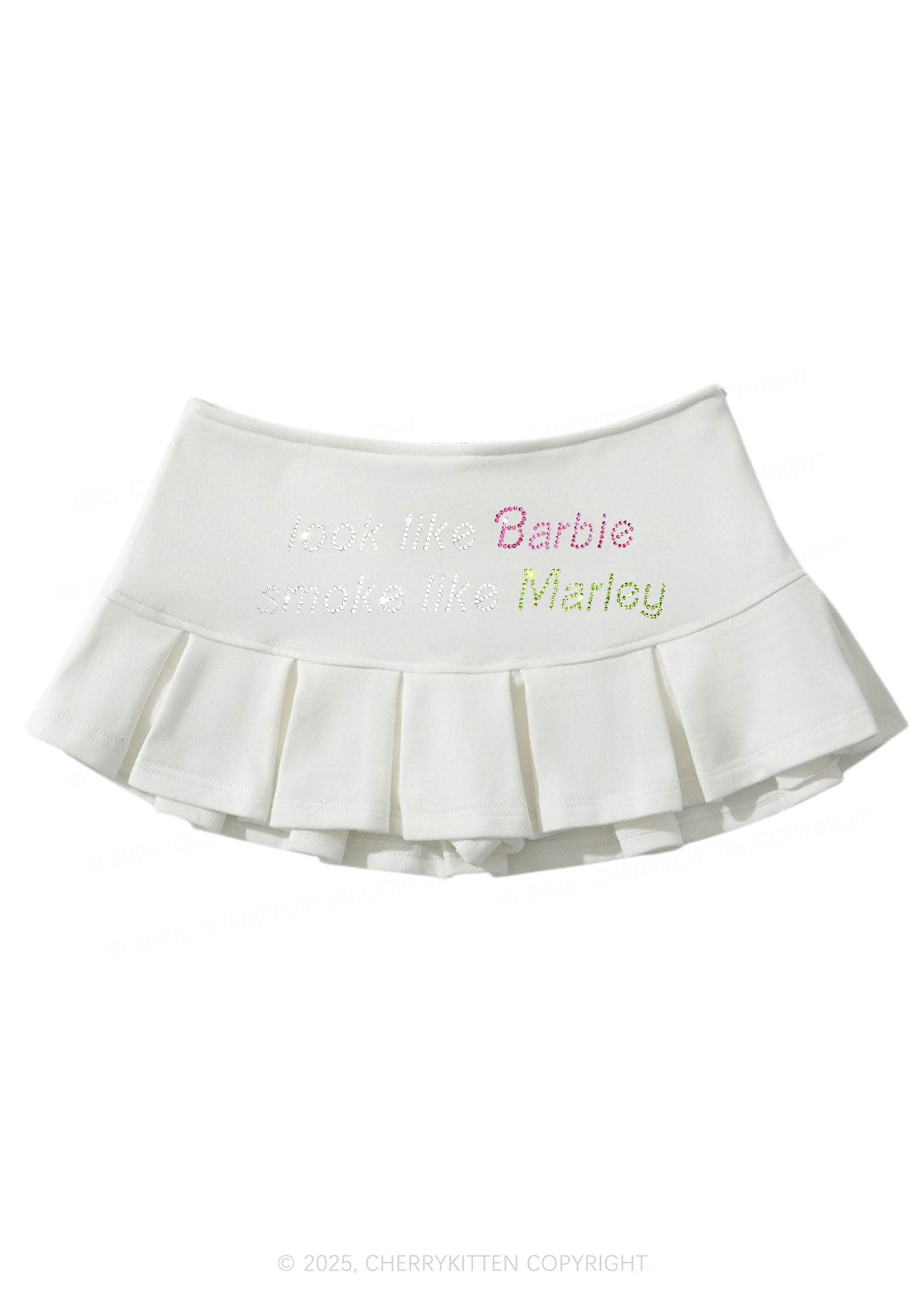Rhinestone Smoke Like Marley Y2K Mini Pleated Skirts Cherrykitten