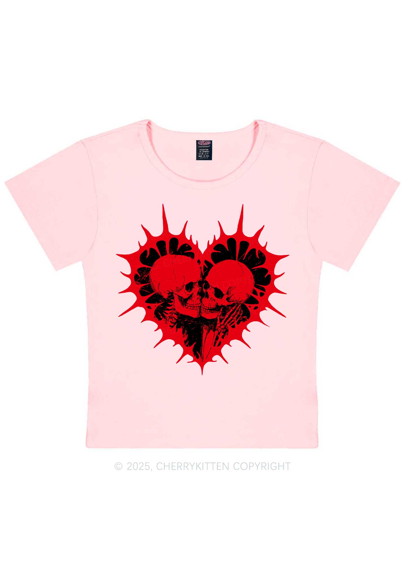 Spiked Heart Skulls Valentine's Day Y2K Baby Tee Cherrykitten