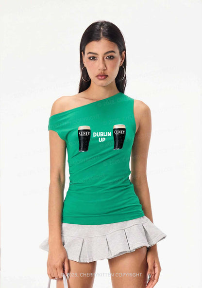 Dublin Up St Patricks Y2K Off Shoulder Tank Top Cherrykitten