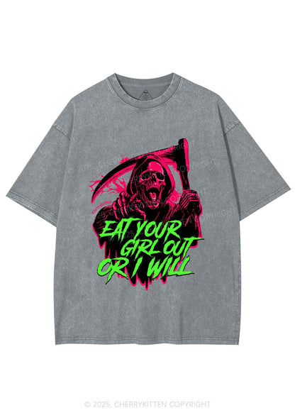 Hallowen Ghost Eat Your Girl Out Y2K Shirts Washed Tee Cherrykitten