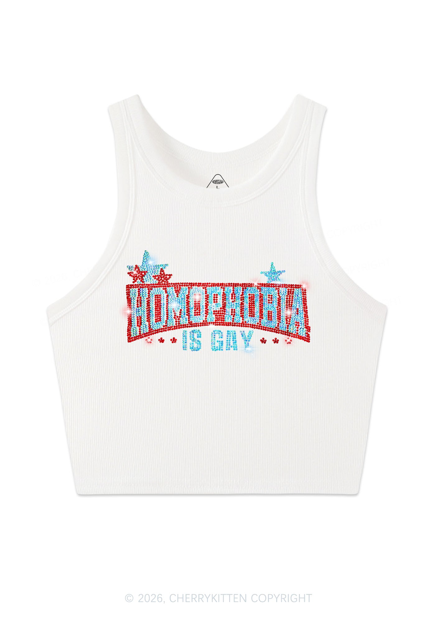 Rhinestone Homophobia Is Gay Pride Y2K Crop Tank Top Cherrykitten