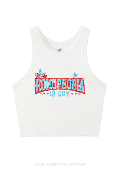 Rhinestone Homophobia Is Gay Pride Y2K Crop Tank Top Cherrykitten