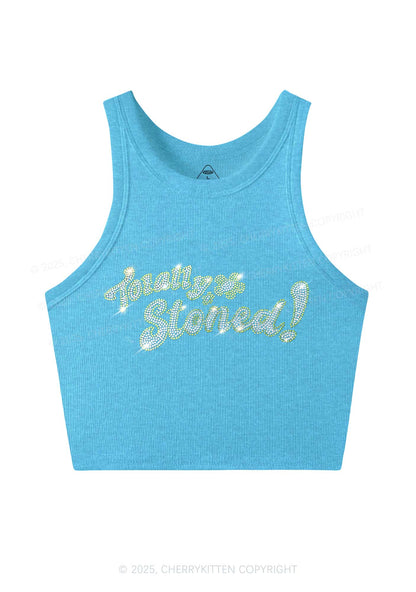 Rhinestone Totally Stoned Y2K Crop Tank Top Cherrykitten