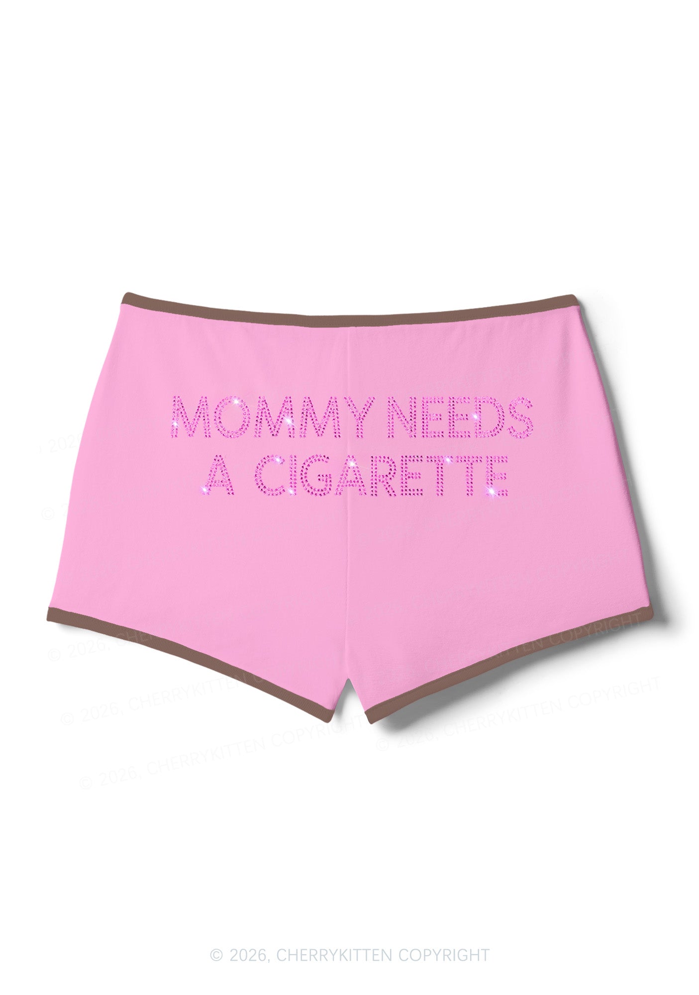 Rhinestone Mommy Needs Cigarette Y2K Booty Shorts Cherrykitten