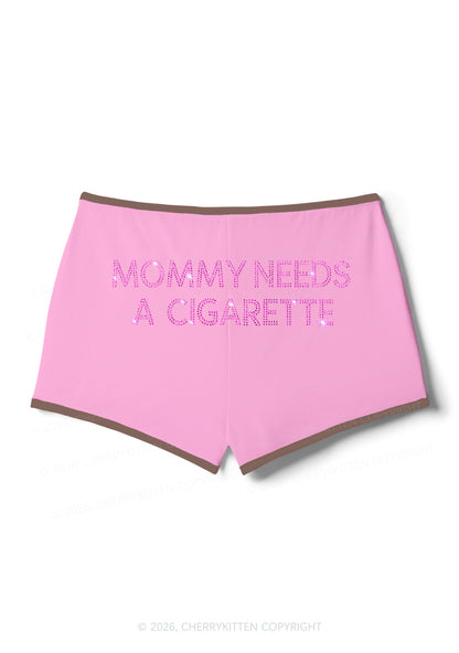 Rhinestone Mommy Needs Cigarette Y2K Booty Shorts Cherrykitten