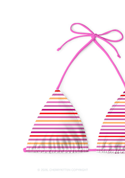 Lesbian Stripes Pride Y2K Print Bikini Set Cherrykitten