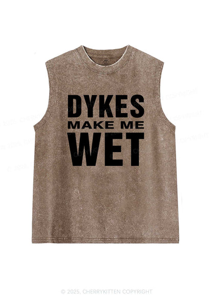 Dykes Make Me Wet Pride Y2K Washed Muscle Tank Cherrykitten