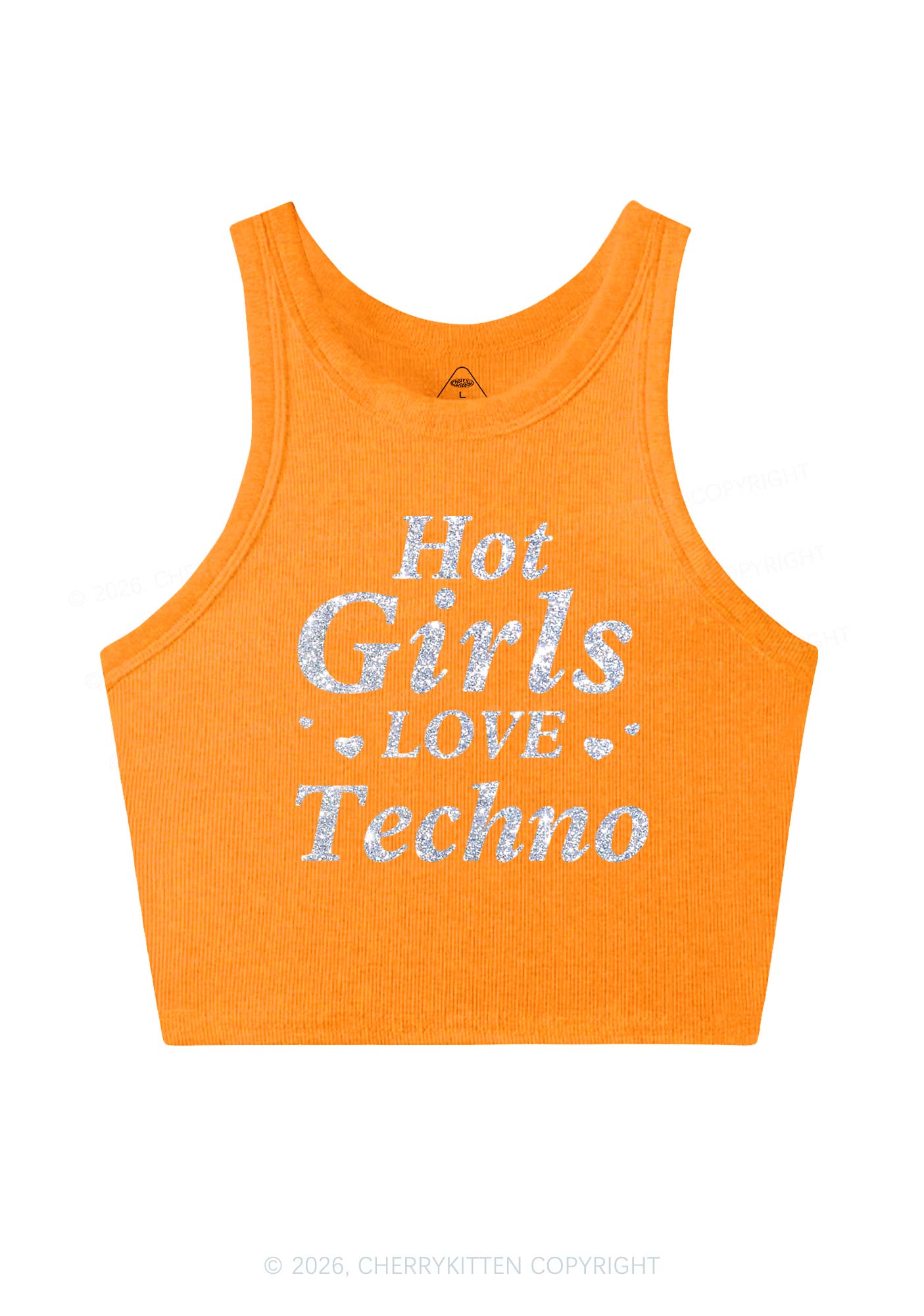 Glitter Hot Girls Love Techno Y2K Crop Tank Top Cherrykitten
