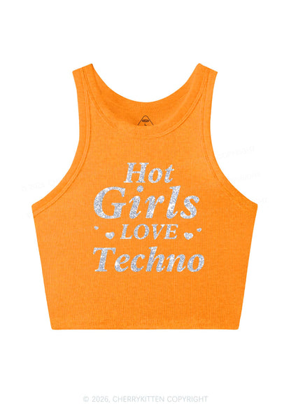 Glitter Hot Girls Love Techno Y2K Crop Tank Top Cherrykitten