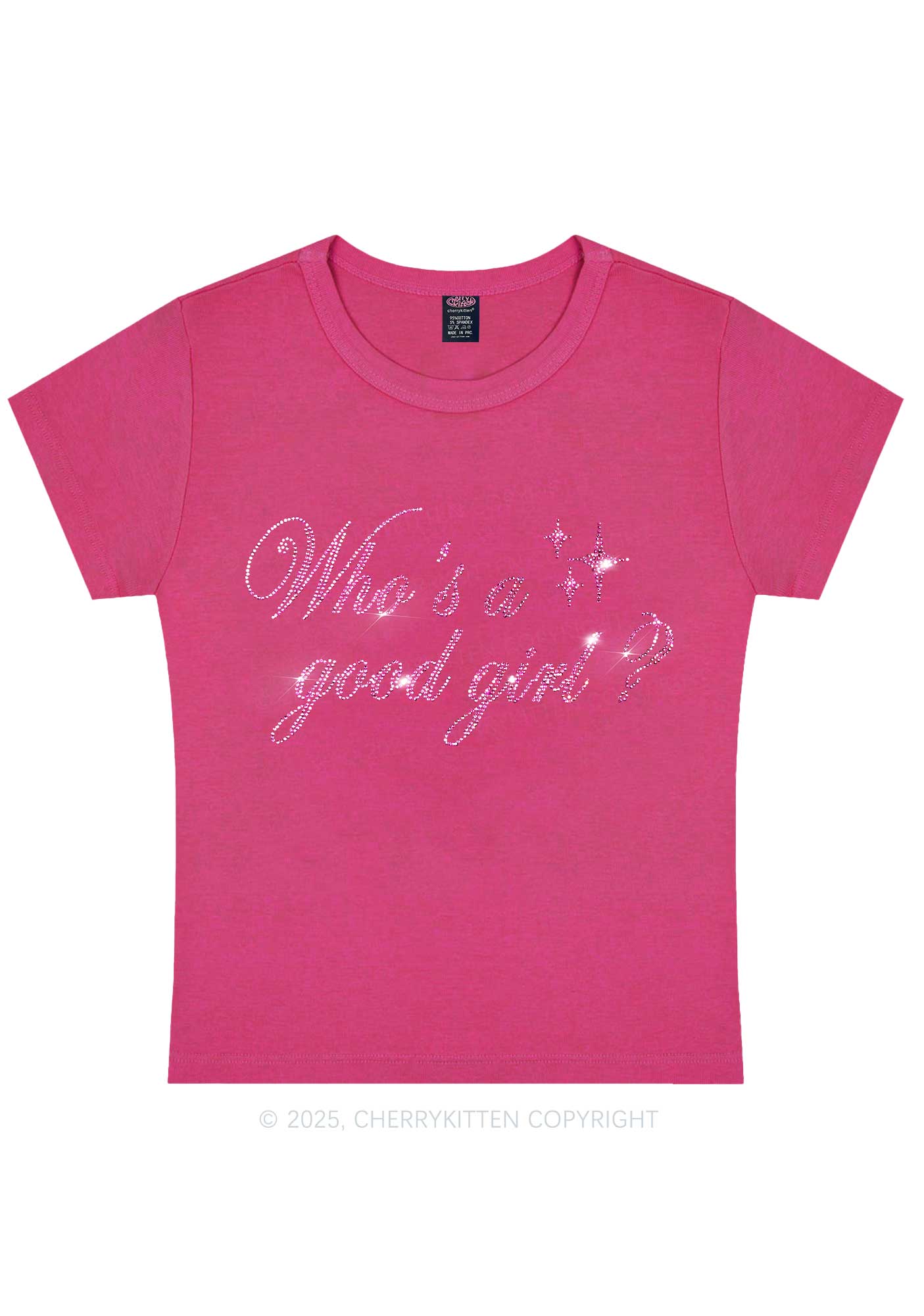Rhinestone Whos A Good Girl Y2K Baby Tee Cherrykitten