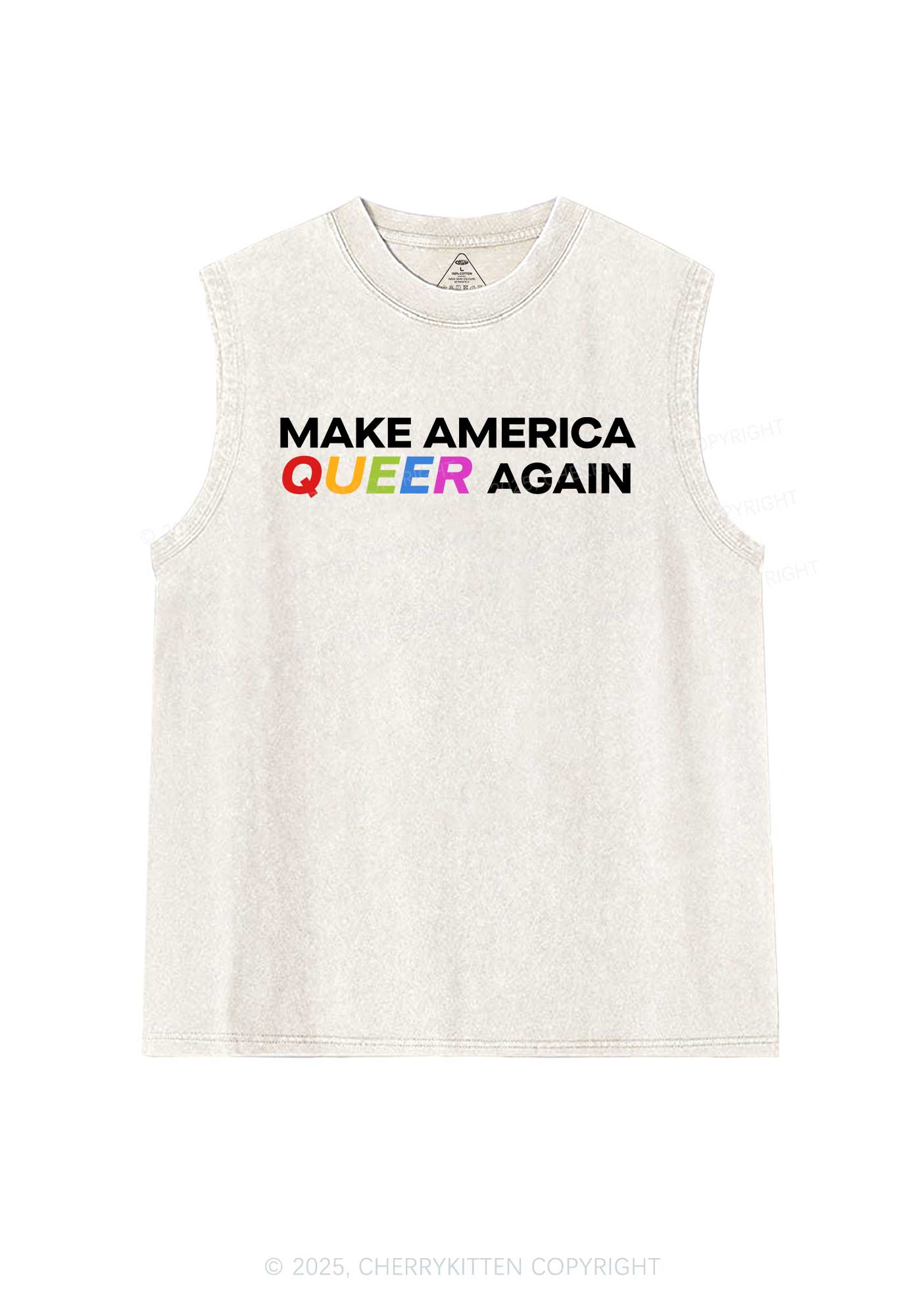 Make America Queer Again Pride Y2K Washed Muscle Tank Cherrykitten
