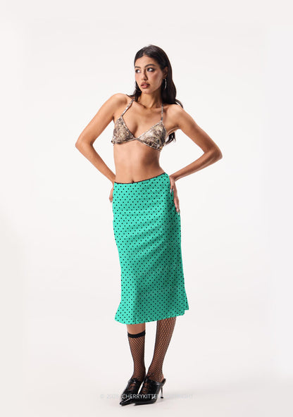 Black Dots On Aqua Green Y2K Print Midi Skirt Cherrykitten