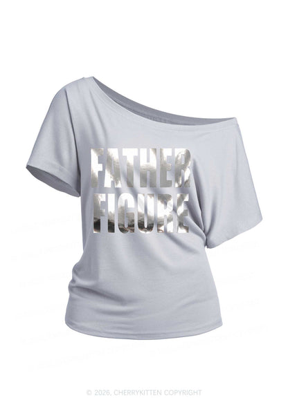 Father Figure Silver Foil Printed Y2K Off Shoulder Tee Cherrykitten
