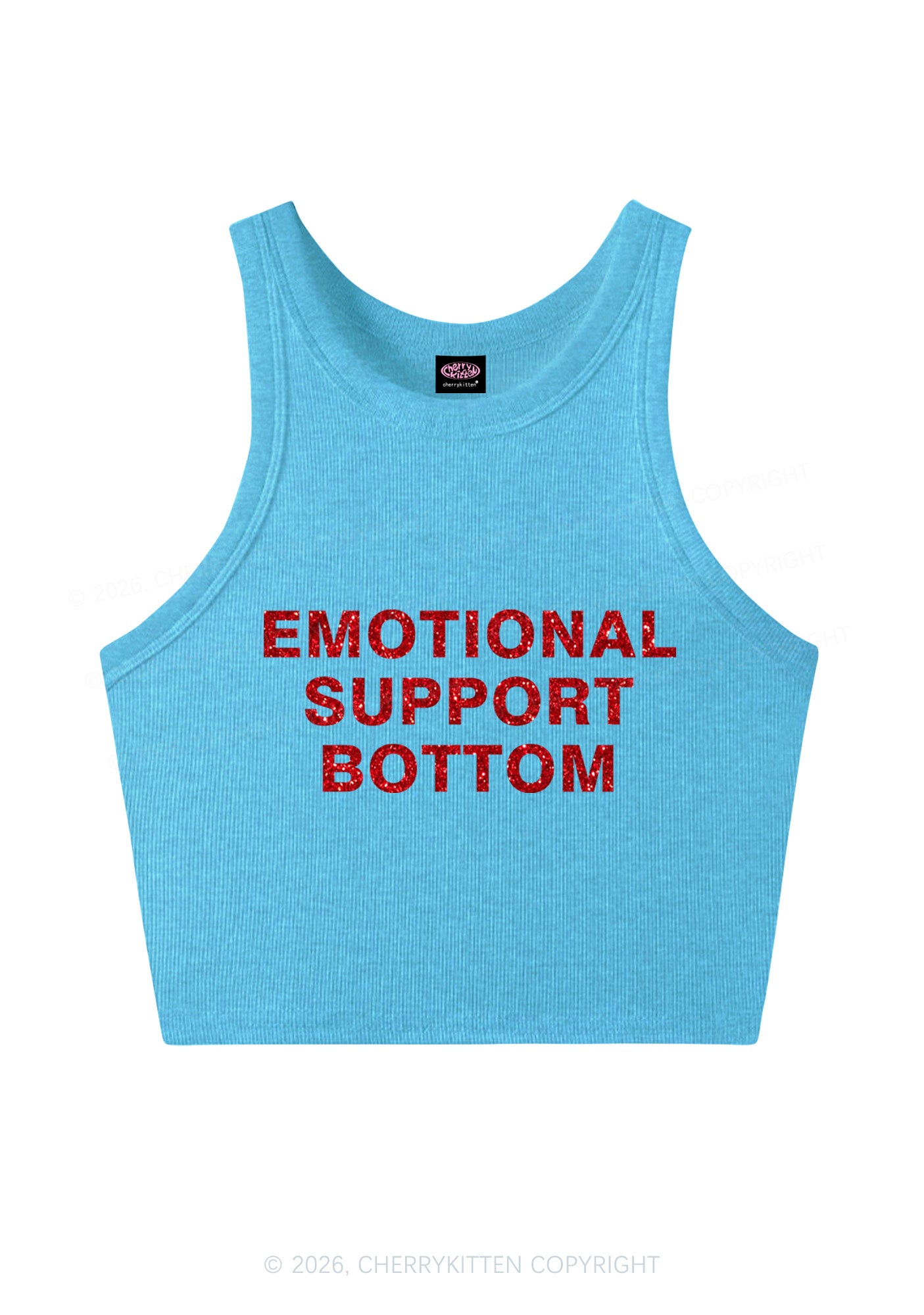 Glitter Emotional Support Bottom Pride Y2K Crop Tank Top Cherrykitten