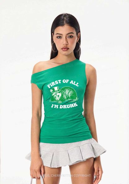 First Of All Im Drunk St Patricks Y2K Off Shoulder Tank Top Cherrykitten