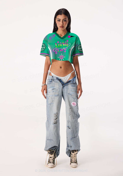 Custom Lucky Girl Pink Shamrock St Patricks Y2K Crop Sport Jersey Shirts Cherrykitten